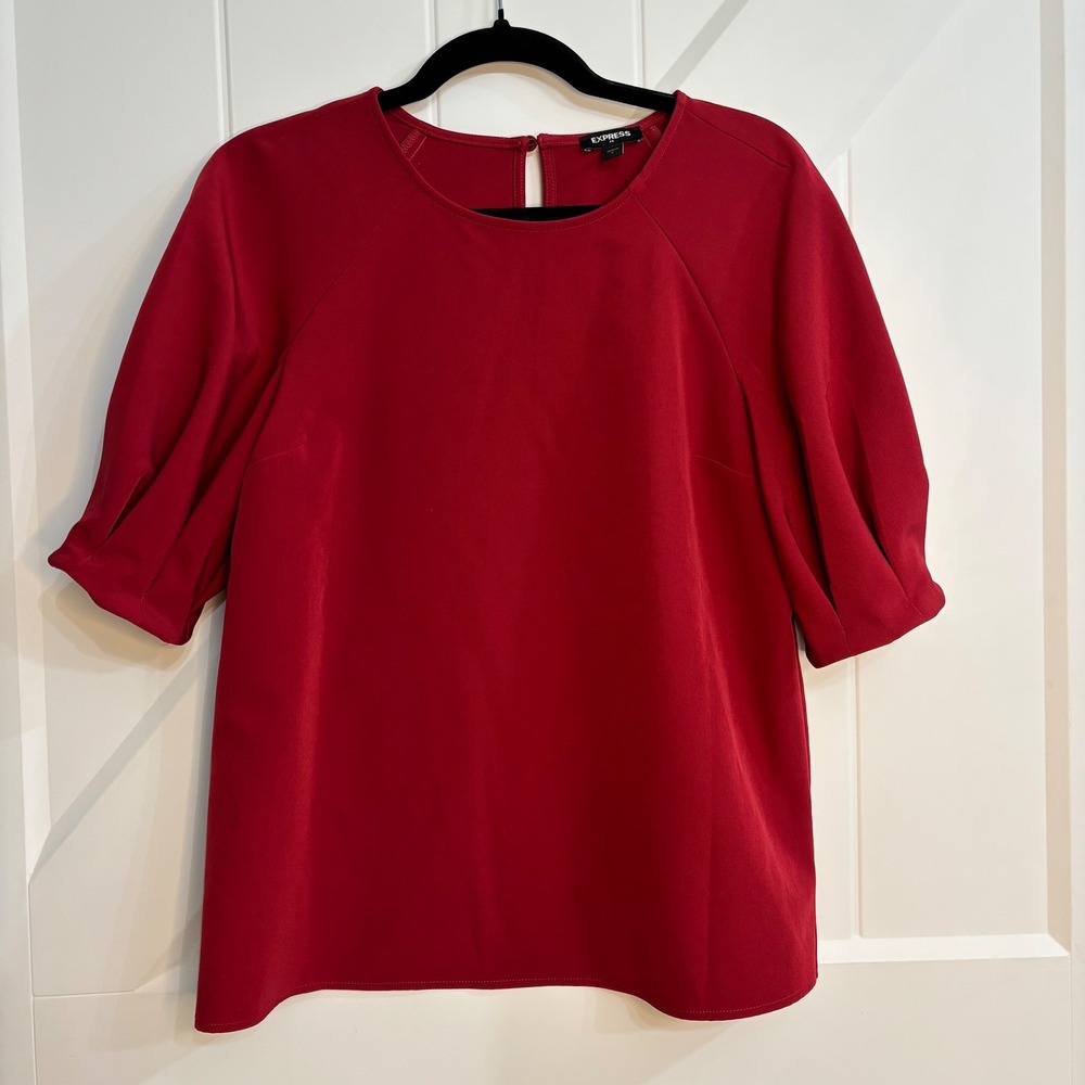 Express Red Short Sleeve Puffed Sleeve Crew Neck Top Womens Size Small
